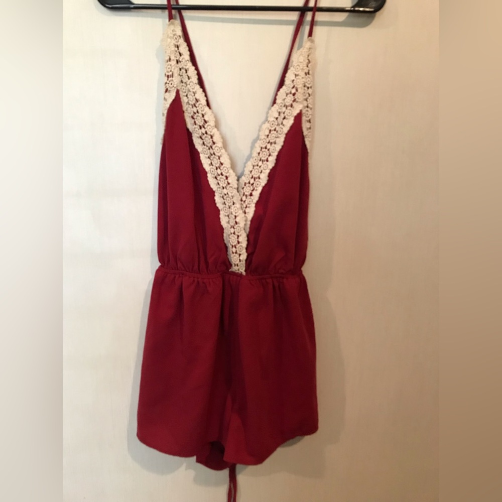 Maroon/red open back romper